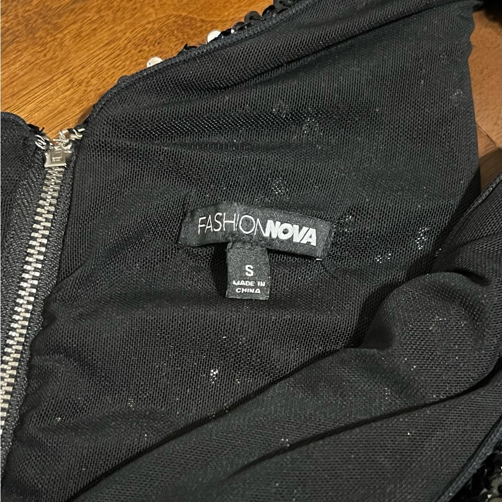 (SOLD) Fashion Nova Black Sequin Prom Dress – Size Small (Hemmed) - Picture 3 of 5